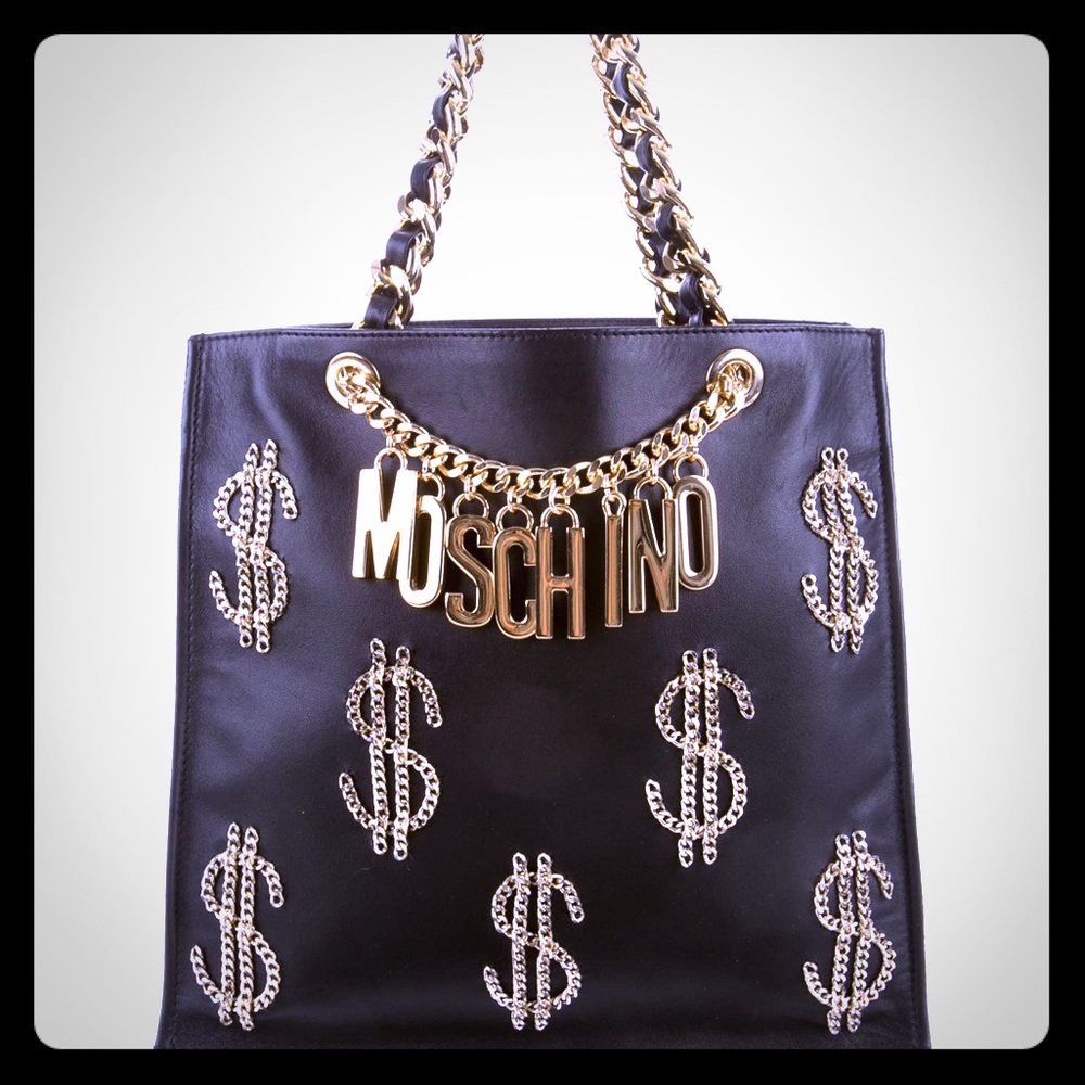 Moschino Chain Dollar Sign Black Leather Bag NEW!